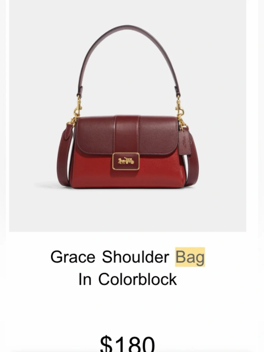 Coach Grace Colorblock Leather Shoulder Bag, New.